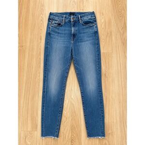 MOTHER The Looker Ankle Fray Jeans Womens 28 Skinny Raw Hem Medium Wash